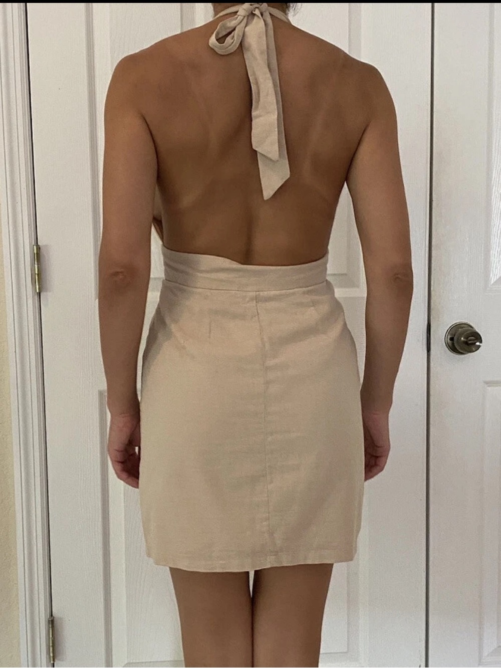 Forever 21 Women's Beige Halter Dress Button Down Front Mini Dress Size XS - Picture 3 of 8